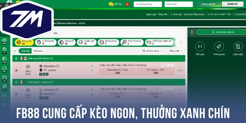 Fb88 cung cấp kèo ngon, thưởng xanh chín