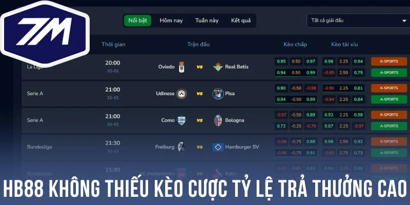 Hb88 không thiếu kèo cược tỷ lệ trả thưởng cao