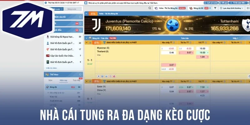 Nhà cái tung ra đa dạng kèo cược