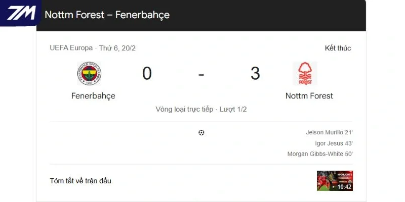 Lịch sử đối đầu giữa Nottingham Forest vs Fenerbahçe