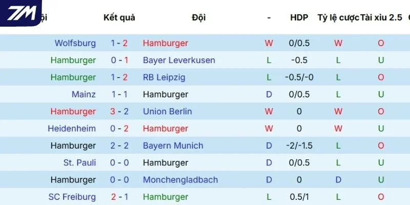 Chuỗi trận vừa qua của Hamburger SV