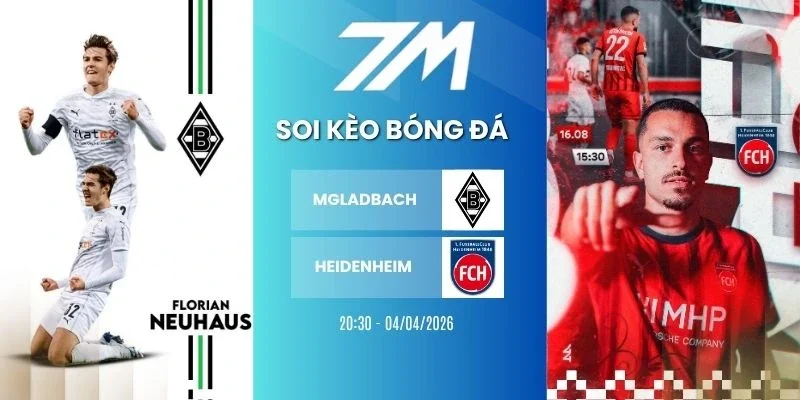 Tỷ lệ kèo M'gladbach vs Heidenheim hôm nay ngày 04/04/2026 - Bundesliga