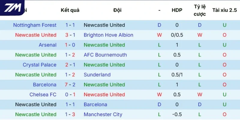 Sức mạnh thi đấu của Newcastle United